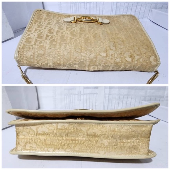 Authentic Christian Dior Vintage Trotter Canvas Chain Shoulder Bag Beige/Cream - Picture 4 of 14
